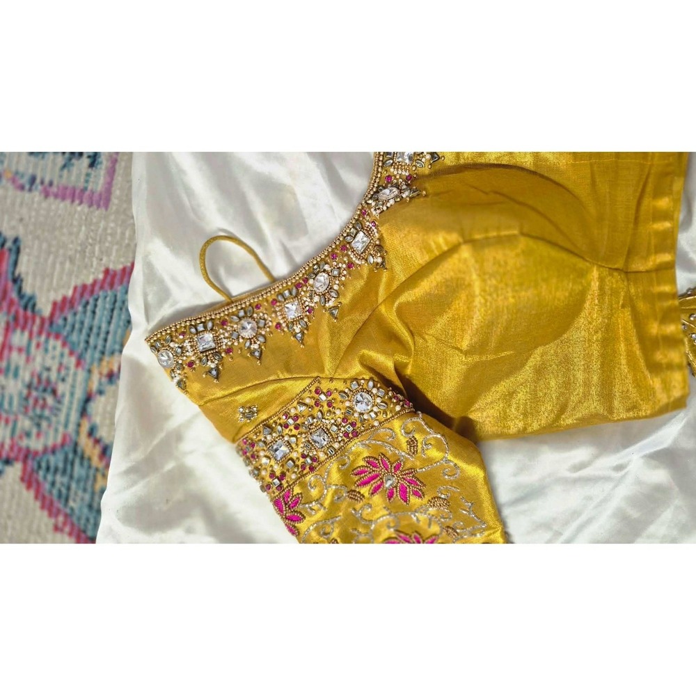 Vintage Silk Embroidered Saree BGold Lehenga Choli Top‎ Hand Beaded Bridal - Picture 7 of 16